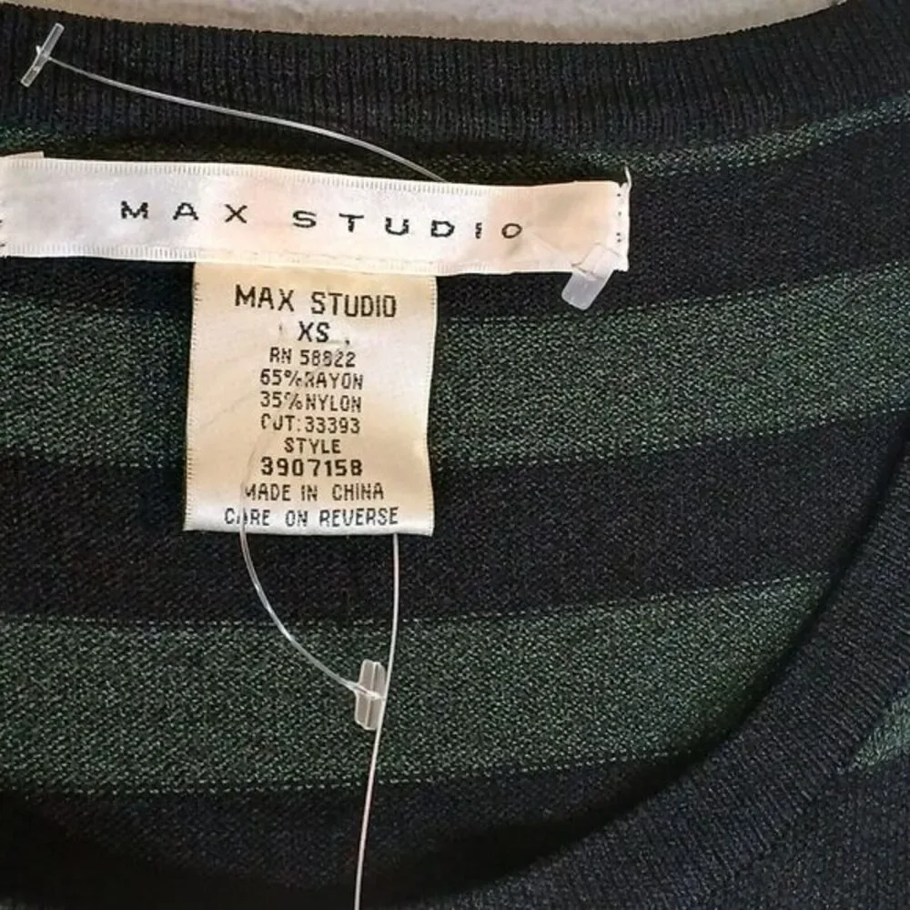 Max Studio Womens Sweater Dress Black Green Knit Stretch 3/4 Sleeve Size XS NEW‎